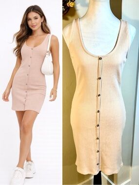 NWT THE DROP Sierrafurtado Rose Dust Ribbed Faux Button Front Mini Dress~M 💛